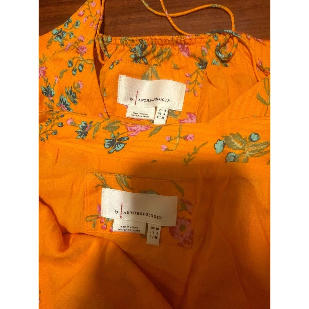 Anthropologie Orange Floral 2 Piece Set Cami Top Size 4 Wrap Midi Skirt Size 6